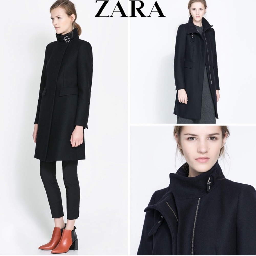 Zara wool buckle collar coat